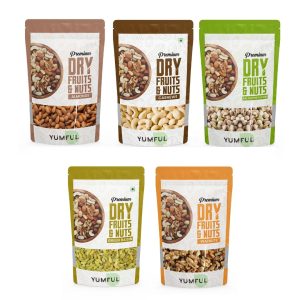 Dry fruits combo 1kg Each Pack of 5 Badam, Kaju, Pista, Kishmish & Akhrot 5kg - Almonds, Cashews, Pistachios, Raisins, Walnuts