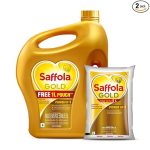 5 Litre Jar + 1L Pouch Saffola Gold Refined Cooking oil | Power of 3 - Balance of Good Fats, Triple Anti-Oxidant System & Fortified with Vitamins | Multi-Source Edible Rice Bran & Sunflower Oil |